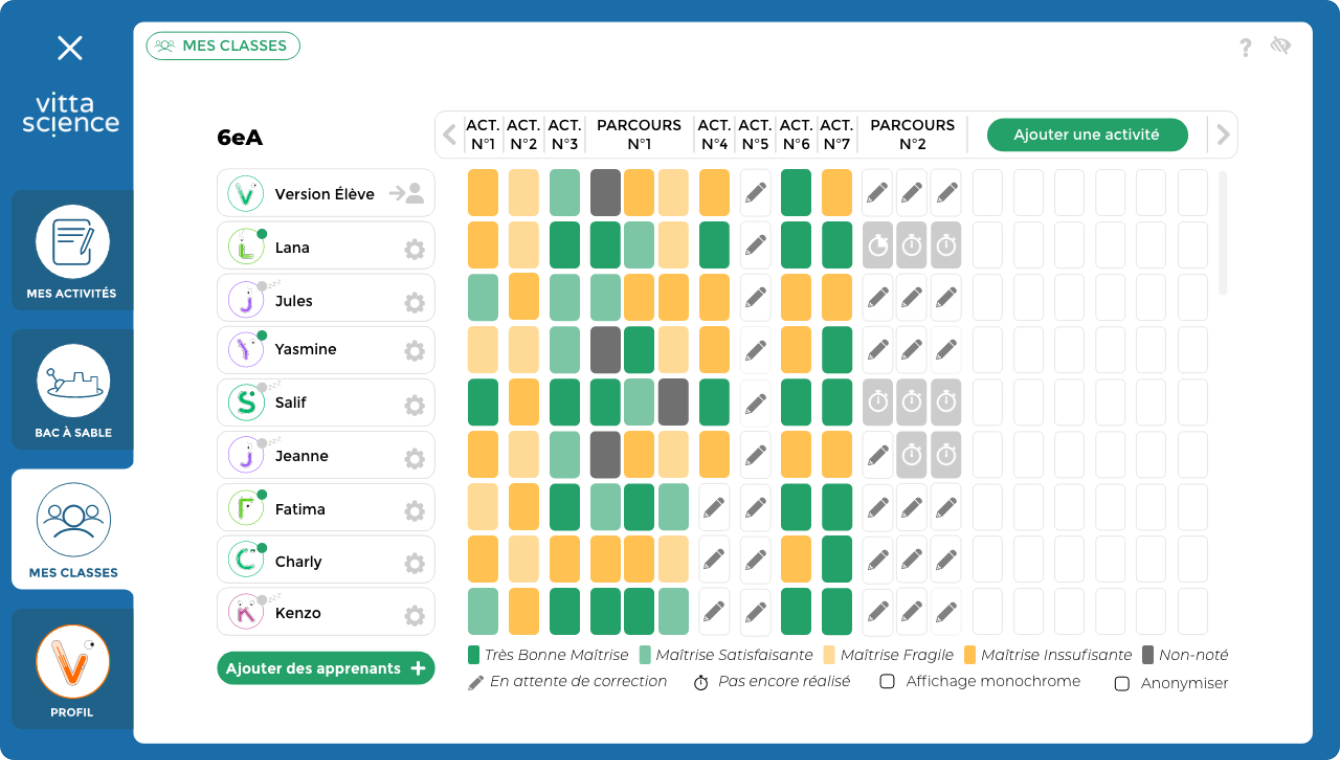 Screenshot of classroom interface