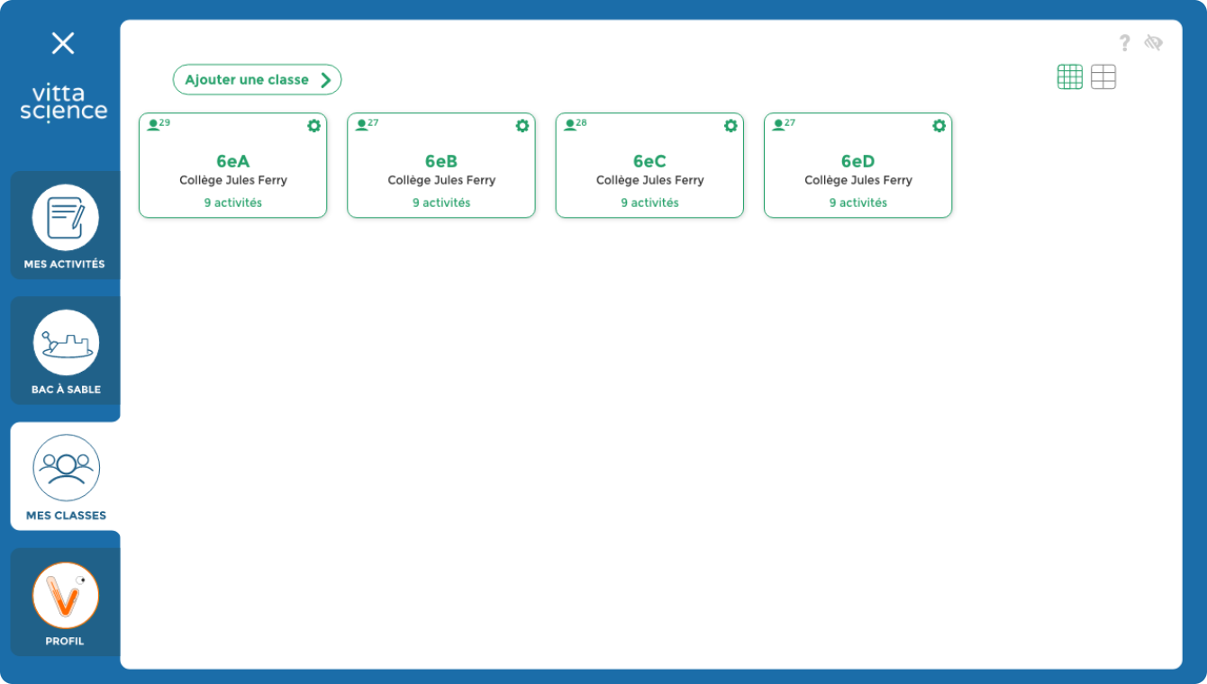 Screenshot of classroom interface